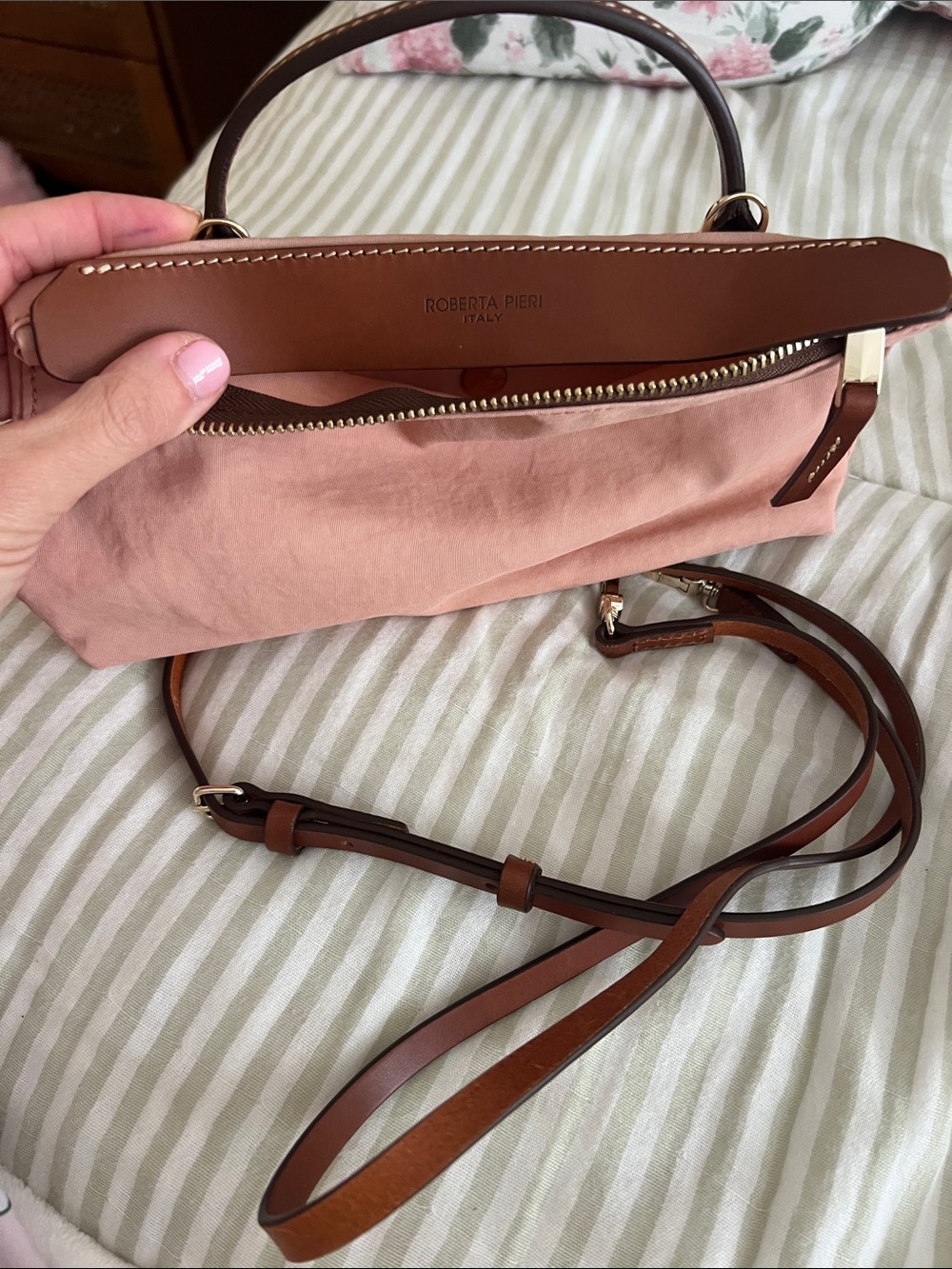 Pink and Brown Top-Handle Crossbody Bag